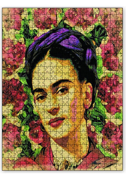 Frida Kahlo Çiçek Desenli 120 Parça Puzzle Yapboz Mdf (Ahşap)