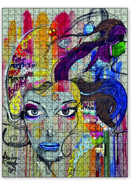 Kadın Yüzü Grafiti 120 Parça Puzzle Yapboz Mdf (Ahşap)