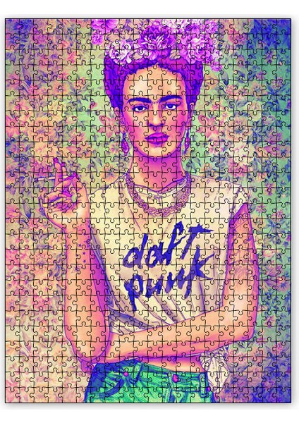 Frida Kahlo Çiçek Zeminli Çizim 120 Parça Puzzle Yapboz Mdf (Ahşap)