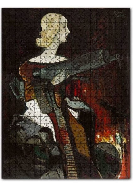 Makineli Tüfekli Kadın Yağlıboya 120 Parça Puzzle Yapboz Mdf (Ahşap)