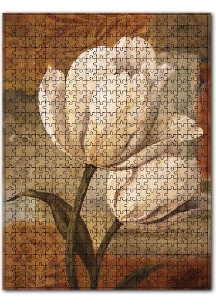 Yağlı Boya Beyaz Çiçek Görseli 120 Parça Puzzle Yapboz Mdf (Ahşap)