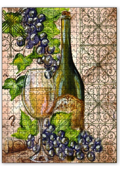 Beyaz Şarap Üzüm Kadeh Görseli 120 Parça Puzzle Yapboz Mdf (Ahşap)