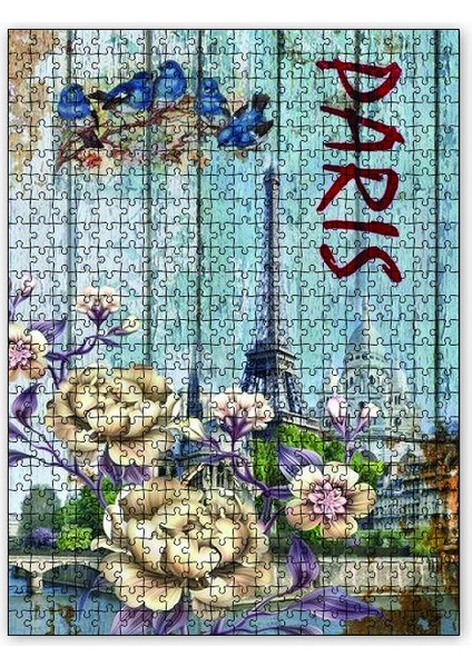 Ahşap Zeminde Paris Eyfel Kulesi Görseli 120 Parça Puzzle Yapboz Mdf (Ahşap)