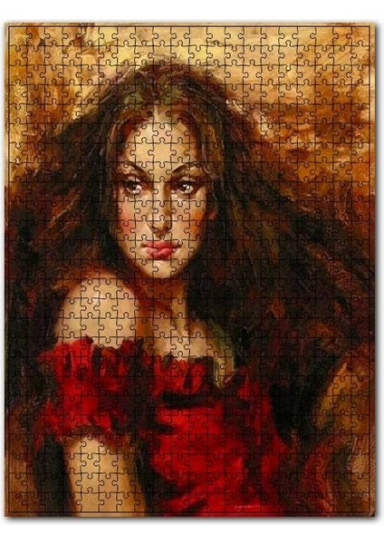 Hüzünlü Bakışlı Kadın 120 Parça Puzzle Yapboz Mdf (Ahşap)