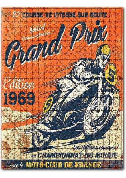 Motorsiklet Yarışı Afişi Görseli 1000 Parça Puzzle Yapboz Mdf (Ahşap)