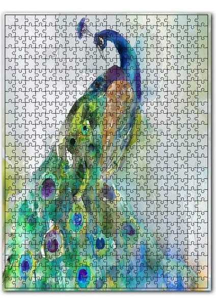 Tavuskuşu Suluboya Çizim Görseli 120 Parça Puzzle Yapboz Mdf (Ahşap)