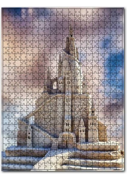 Kumdan Kale ve Bulutlu Gökyüzü 1000 Parça Puzzle Yapboz Mdf (Ahşap)