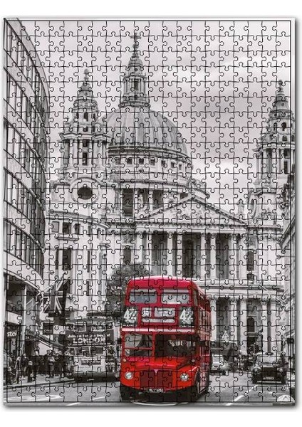 Siyah Beyaz Londra ve Kırmızı Otobüs 120 Parça Puzzle Yapboz Mdf (Ahşap)