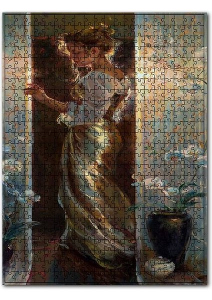 Kapı Eşiğindeki Uzun Elbiseli Kadın 1000 Parça Puzzle Yapboz Mdf (Ahşap)