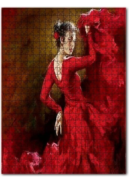 Kırmızı Elbiseli Dansçı Çingene Kadın 120 Parça Puzzle Yapboz Mdf (Ahşap)