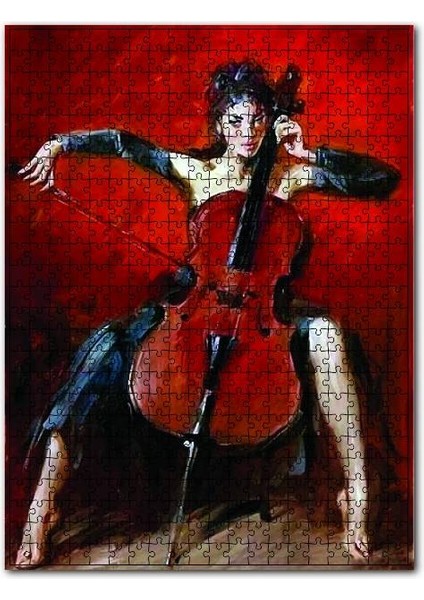 Siyah Elbiseli Viyola Çalan Kadın 120 Parça Puzzle Yapboz Mdf (Ahşap)