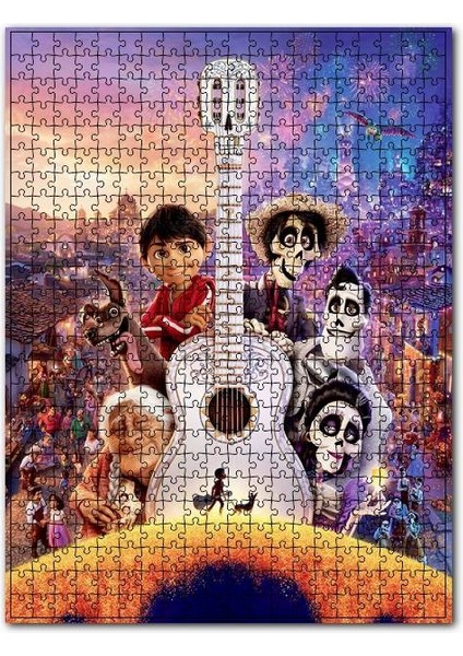 Coco Pixar Karakterler ve Beyaz Gitar 1000 Parça Puzzle Yapboz Mdf (Ahşap)