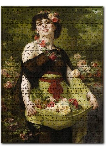Eteğinde Çiçekleriyle Çiçekçi Kız 120 Parça Puzzle Yapboz Mdf (Ahşap)