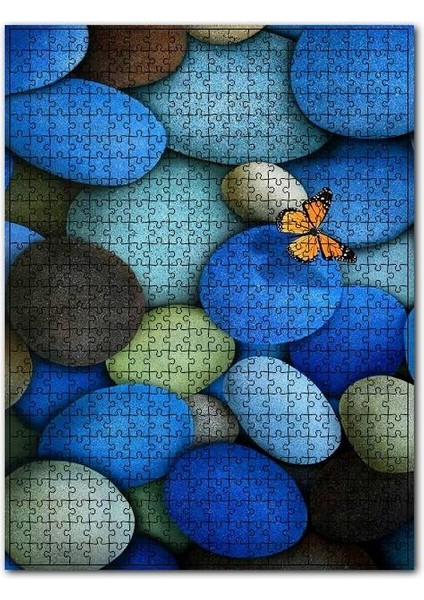 Renkli Çakıl Taşları ve Kelebek Görseli 120 Parça Puzzle Yapboz Mdf (Ahşap)