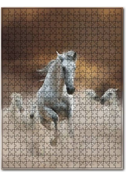 Kum Içinde Koşan Beyaz Atlar Görseli 1000 Parça Puzzle Yapboz Mdf (Ahşap)