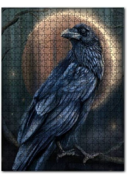 Karga ve Ay Tutulması Dijital Çizim 120 Parça Puzzle Yapboz Mdf (Ahşap)