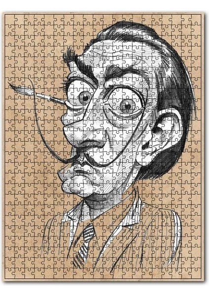 Salvador Dali Karakalem Karikatürize Portre 120 Parça Puzzle Yapboz Mdf (Ahşap)