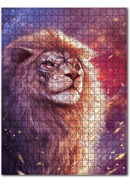 Işıltılı Havalı Aslan Resmi 120 Parça Puzzle Yapboz Mdf (Ahşap)