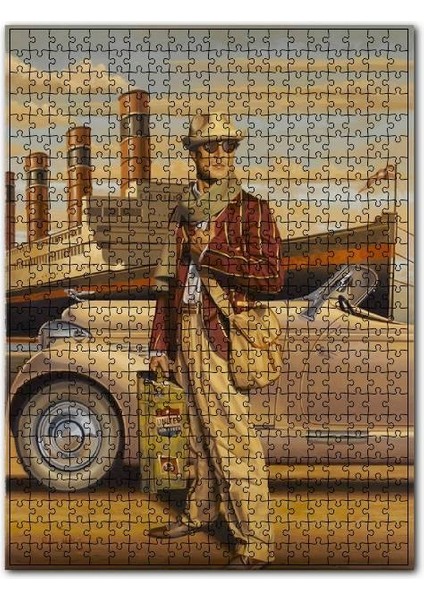 Titanik Antika Araba ve Kasketli Adam 120 Parça Puzzle Yapboz Mdf (Ahşap)