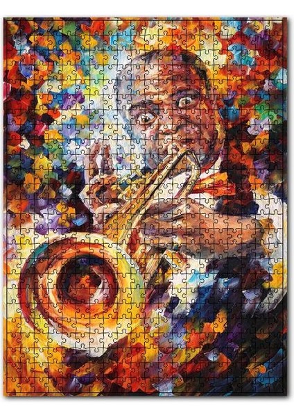 Yağlı Boya Saksafon Çalan Sanatçı Görseli 120 Parça Puzzle Yapboz Mdf (Ahşap)