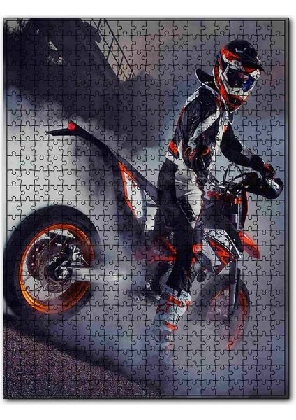 Supermoto Ktm Dumanlı Hava Görseli 500 Parça Puzzle Yapboz Mdf (Ahşap)