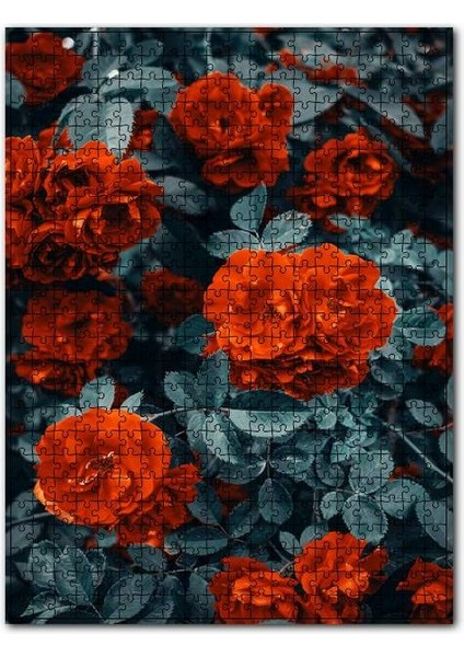 Irmız Renk Sarmaşık Gül Görseli 120 Parça Puzzle Yapboz Mdf (Ahşap)