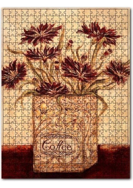Kahve Ambalafından Saksıda Çiçek Görseli 120 Parça Puzzle Yapboz Mdf (Ahşap)