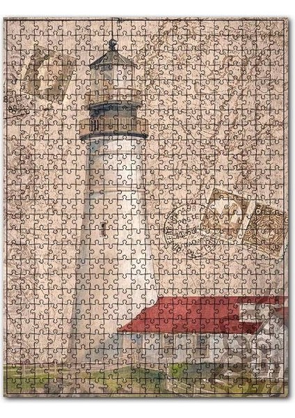 Deniz Fenerli Kart Postal Görseli 120 Parça Puzzle Yapboz Mdf (Ahşap)