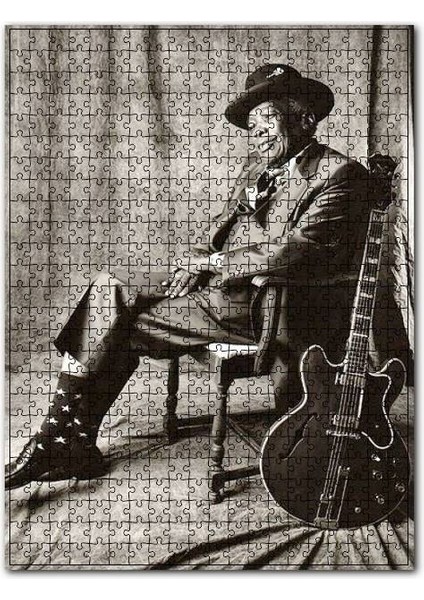 John Lee Hooper ve Gitarı Sb 1000 Parça Puzzle Yapboz Mdf (Ahşap)