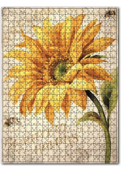 Afişte Ayçiçek Kelebek Görseli 1000 Parça Puzzle Yapboz Mdf (Ahşap)