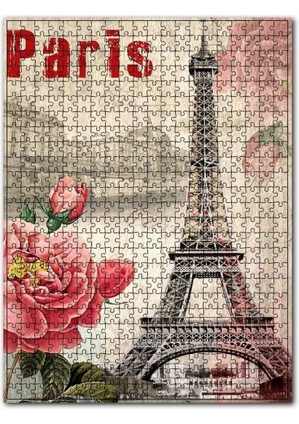 Eyfel Gül Paris Mektup Görseli 1000 Parça Puzzle Yapboz Mdf (Ahşap)