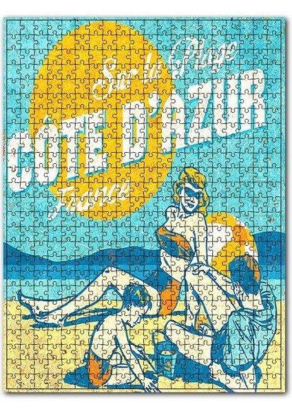 Sahilde Güneşlenen Aile Afişi Görseli 255 Parça Puzzle Yapboz Mdf (Ahşap)