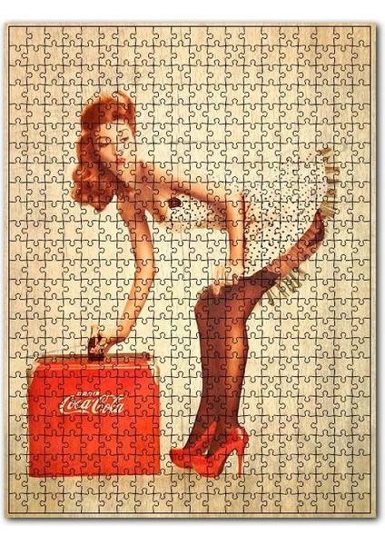 Coca Cola Içen Güzel Kadın Görseli 255 Parça Puzzle Yapboz Mdf (Ahşap)