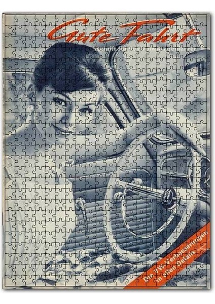 Araba Reklamı 1950 Ler Kadın Görseli 120 Parça Puzzle Yapboz Mdf (Ahşap)