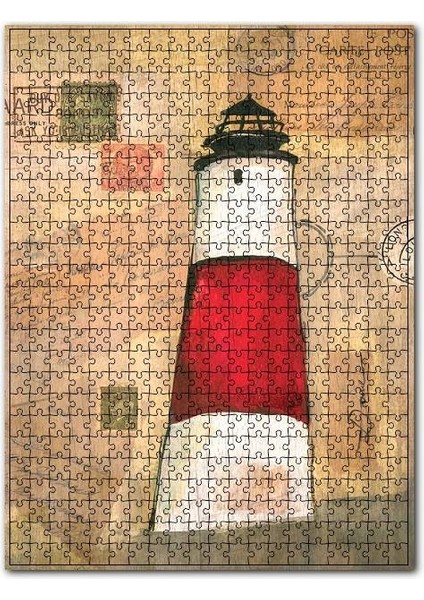 Deniz Fenerli Mektup Görseli 120 Parça Puzzle Yapboz Mdf (Ahşap)