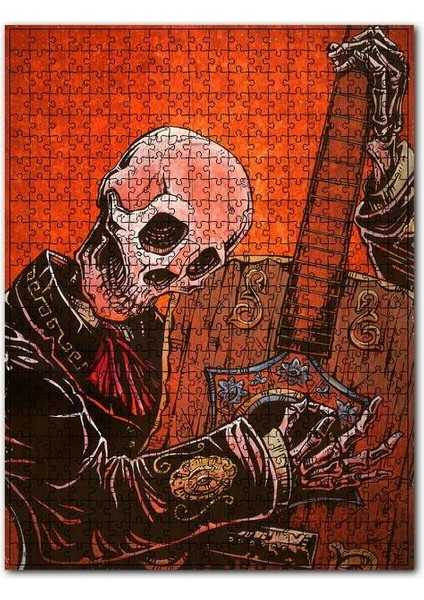 Gitar Çalan Iskelet Görseli 120 Parça Puzzle Yapboz Mdf (Ahşap)