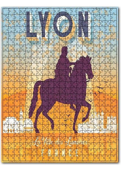 Fransa Lyon Işıklı Şehir Görseli 120 Parça Puzzle Yapboz Mdf (Ahşap)