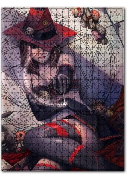 Fantastik Cadı Kız Görseli 120 Parça Puzzle Yapboz Mdf (Ahşap)