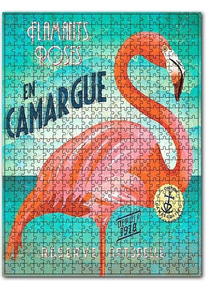 Afişte Filamingo Kuş Görseli 120 Parça Puzzle Yapboz Mdf (Ahşap)