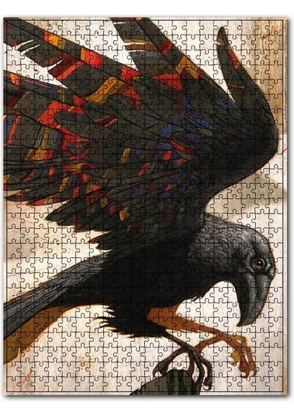 Ski Renli Kanatlı Kara Karga Görseli 120 Parça Puzzle Yapboz Mdf (Ahşap)