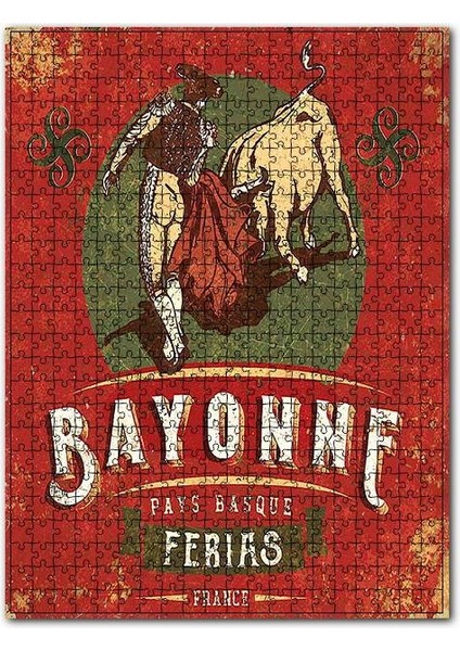 Boğa Güreşi Afişi Baskılı Görsel 1000 Parça Puzzle Yapboz Mdf (Ahşap)