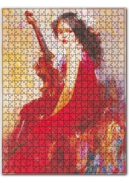 Kırmızı Elbiseli Kemancı Kız 120 Parça Puzzle Yapboz Mdf (Ahşap)