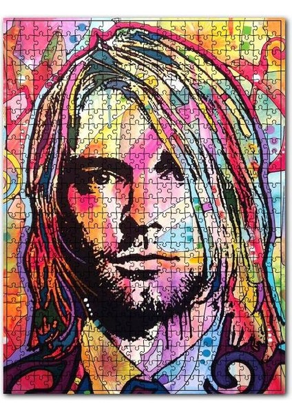 Retro Kurt Cobain Desenli Görsel 255 Parça Puzzle Yapboz Mdf (Ahşap)