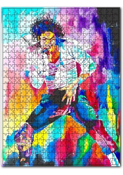 Renkli Michael Jackson Şekilli Görsel 1000 Parça Puzzle Yapboz Mdf (Ahşap)