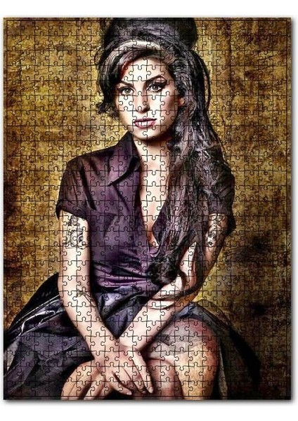 Eski Amy Winehouse Art Afiş Görseli 255 Parça Puzzle Yapboz Mdf (Ahşap)