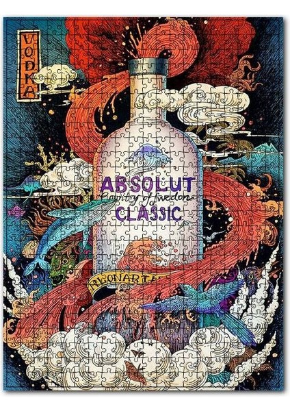 Votka Afiş Desenli Görsel 255 Parça Puzzle Yapboz Mdf (Ahşap)