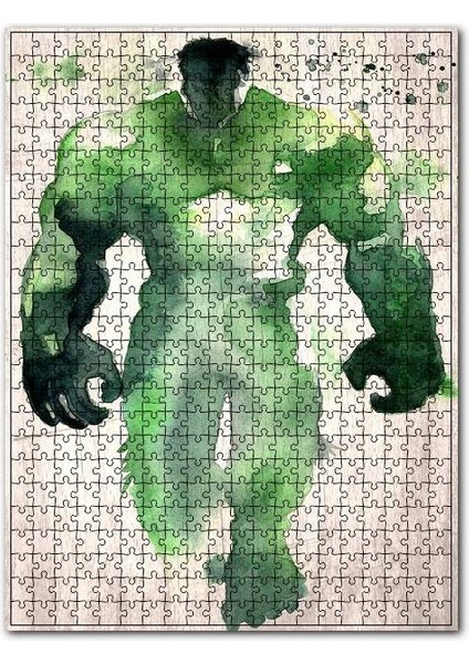 Eski Sulu Boya Yeşil Dev Hulk Görseli 1000 Parça Puzzle Yapboz Mdf (Ahşap)