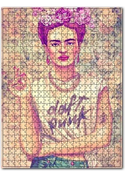 Punkçu Tişörtlü Frida Kahlo Tarz Görsel 255 Parça Puzzle Yapboz Mdf (Ahşap)
