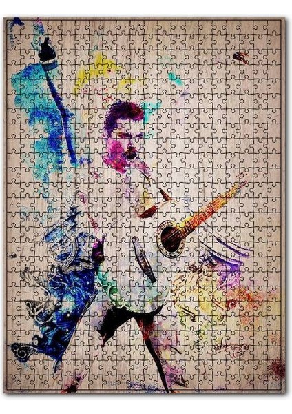 Renkli Ahşap Zeminde Gitarist Solist Görseli 120 Parça Puzzle Yapboz Mdf (Ahşap)