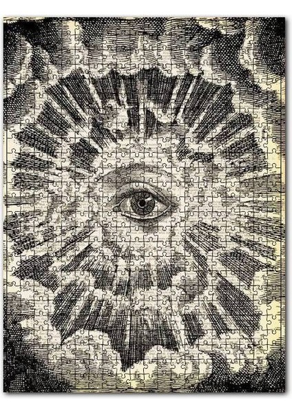 Gizemli Göz ve Bulutlar Karakalem 120 Parça Puzzle Yapboz Mdf (Ahşap)